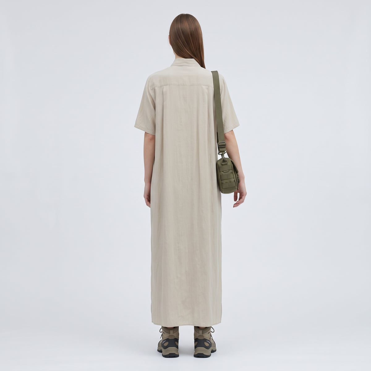 HYKE Minimalist Beige Utility Midi Dress - view 5