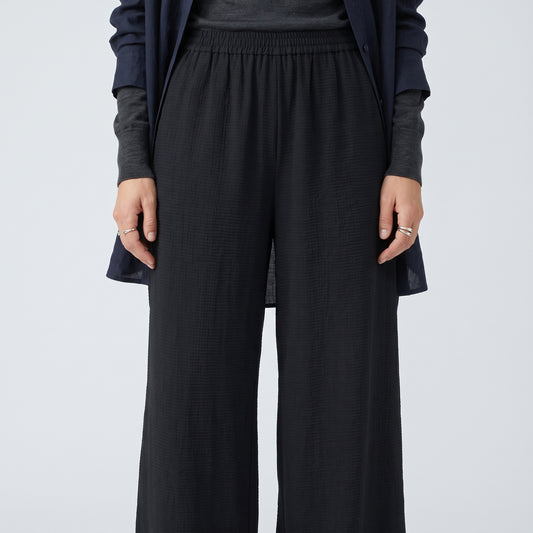 Black Wide Leg Elasticated Trousers