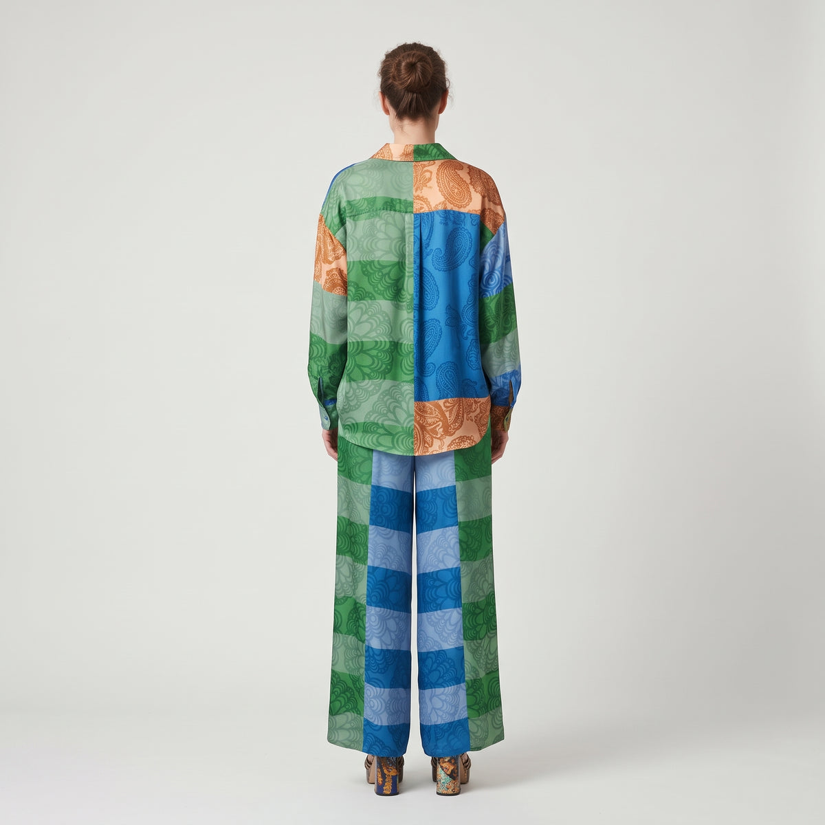 Patterned Wide Leg Silk Trousers