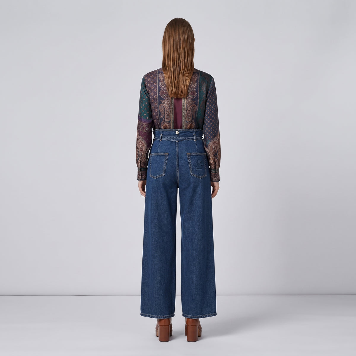 High-Waisted Wide-Leg Denim Jeans