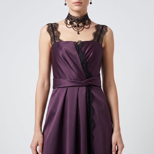 Lace-Trimmed Satin Evening Dress