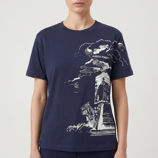 ALBERTA FERRETTI Navy Graphic Print Cotton T-Shirt - view 2