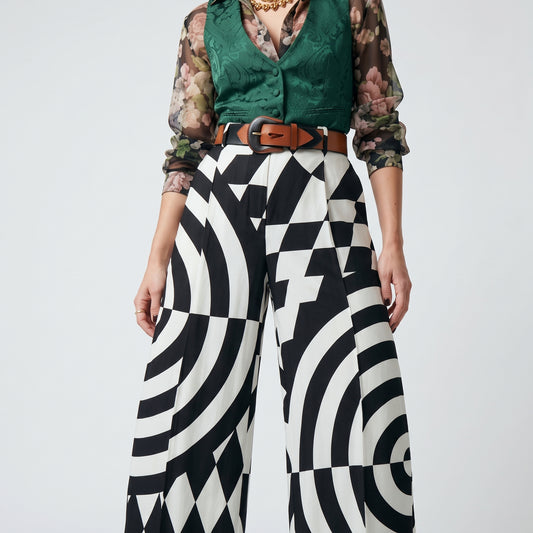 Optical Print Wide Leg Trousers