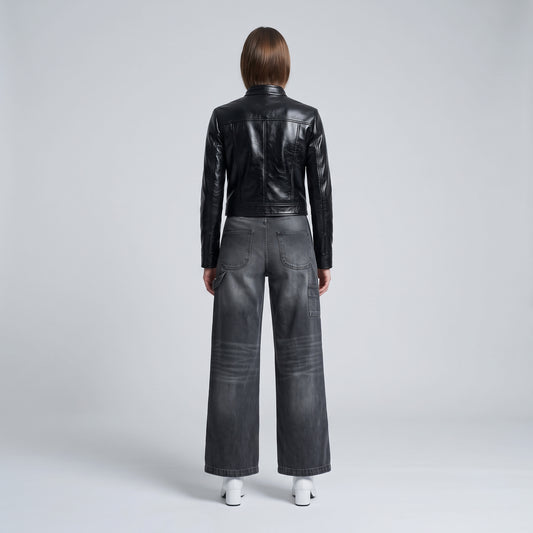 High-Waisted Wide-Leg Grey Jeans