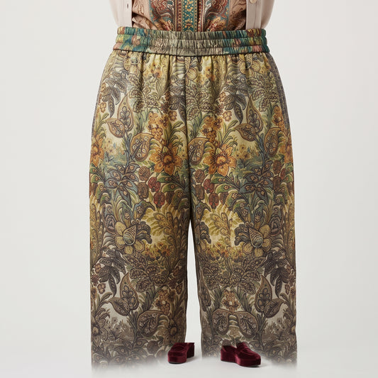 Printed Wide Leg Silk Trousers