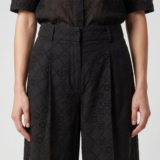 Black Eyelet Wide Leg Trousers