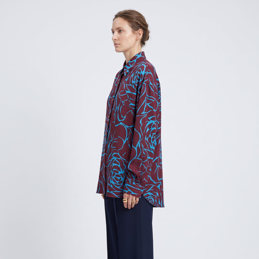 Burgundy Rose Print Cotton Shirt