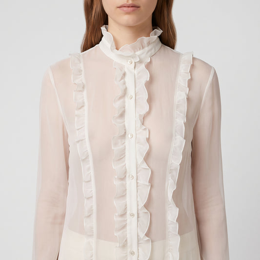 Ivory Ruffled Silk Chiffon Blouse