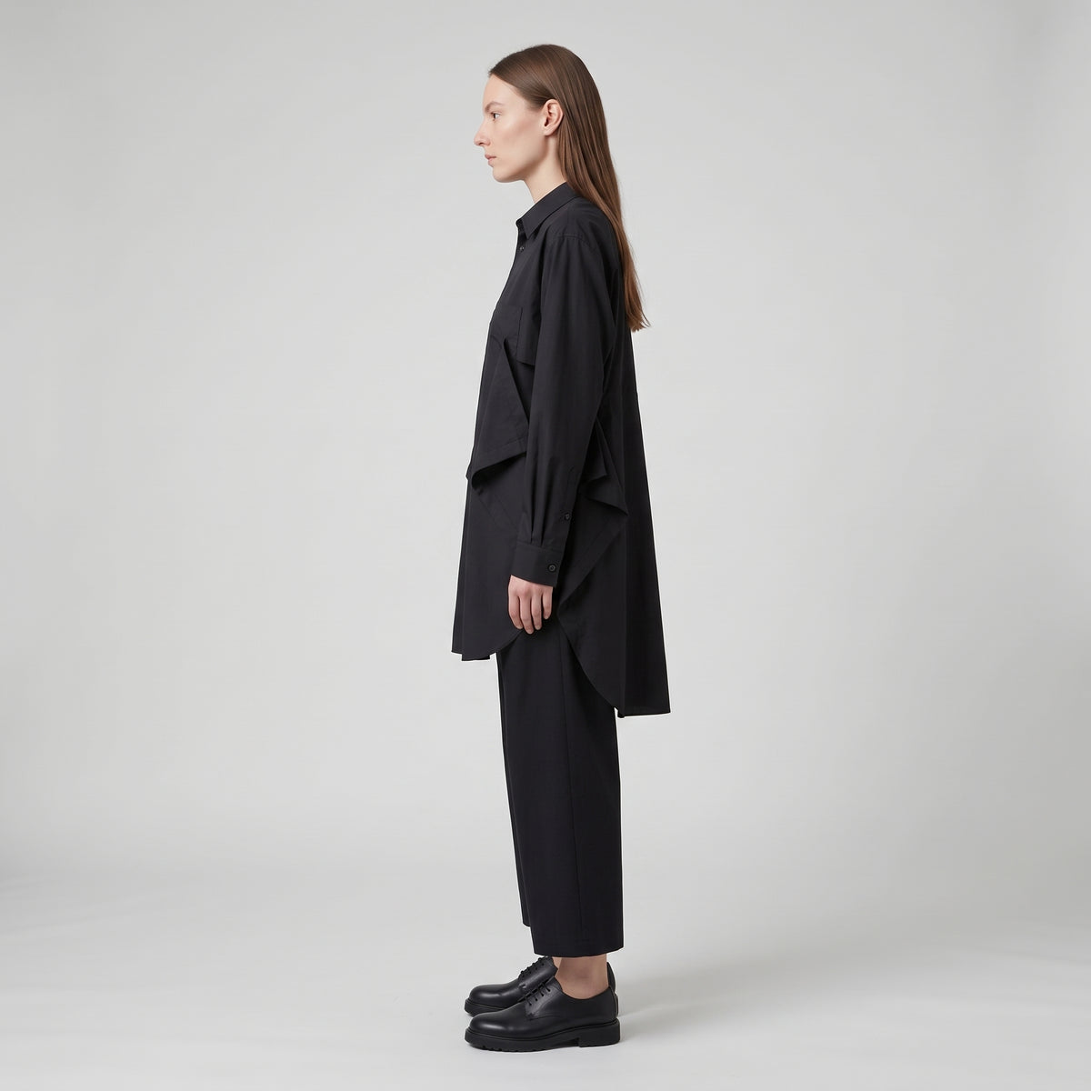 Black Drape Panel Cotton Shirt