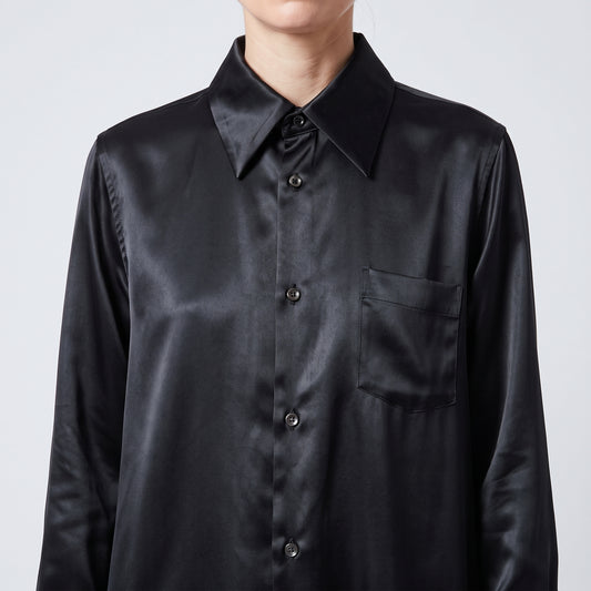 COMME DES GARCONS Black Satin Tiered Shirt Dress - view 2