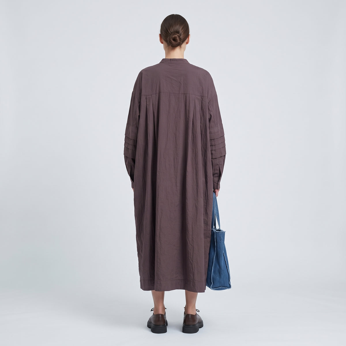 Pleated Sleeve Wine Shirt Dress