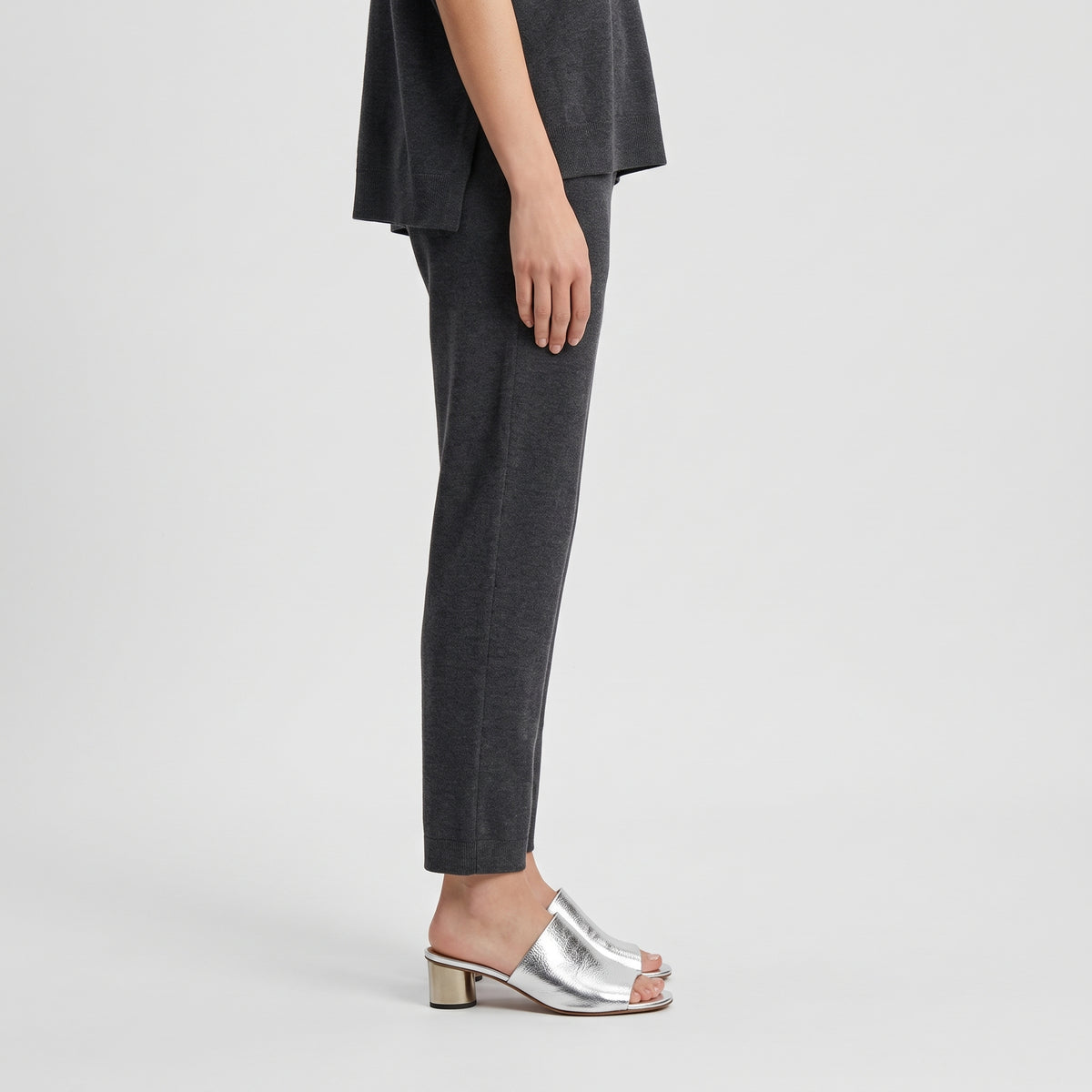 Silver Metallic Block Heel Mules