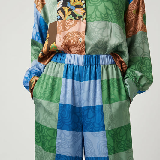 Patterned Wide Leg Silk Trousers