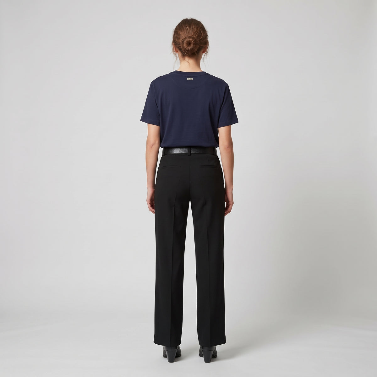 Embellished Neckline Navy T-Shirt