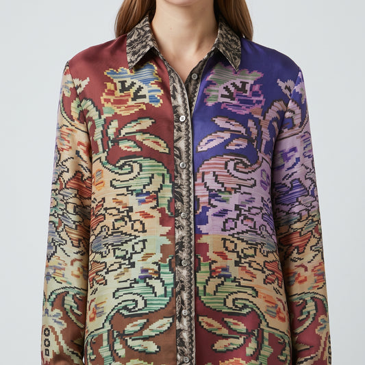 Multicolor Silk Long Sleeve Shirt