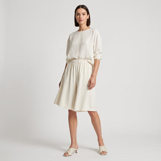 Relaxed White Knit Bermuda Shorts