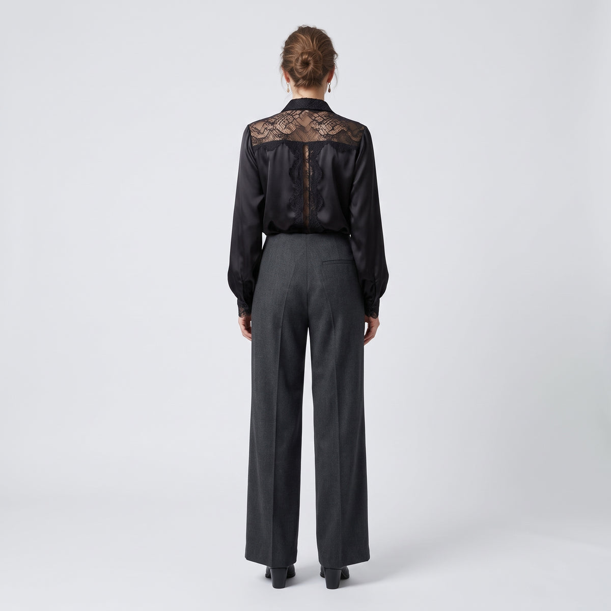 Pleated Grey Wide-Leg Trousers