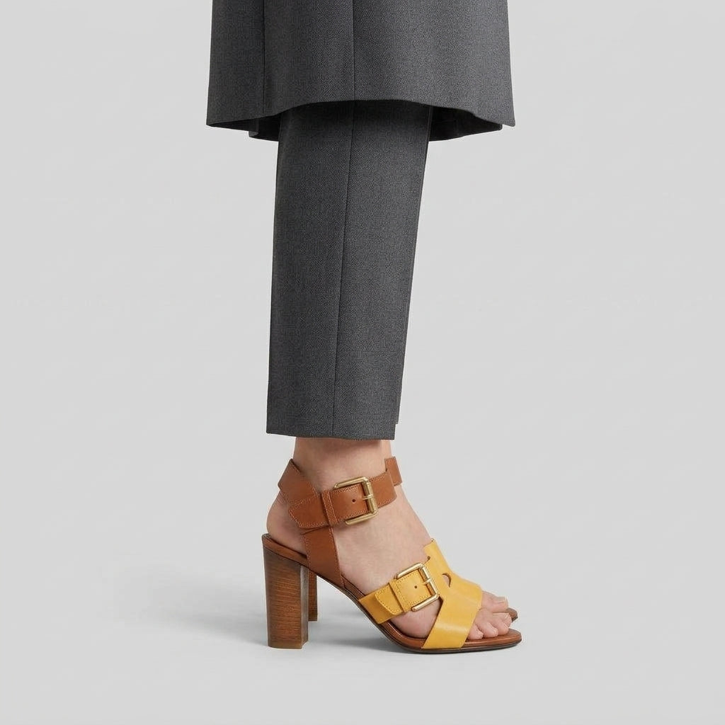 Two-Tone Leather Block Sandals