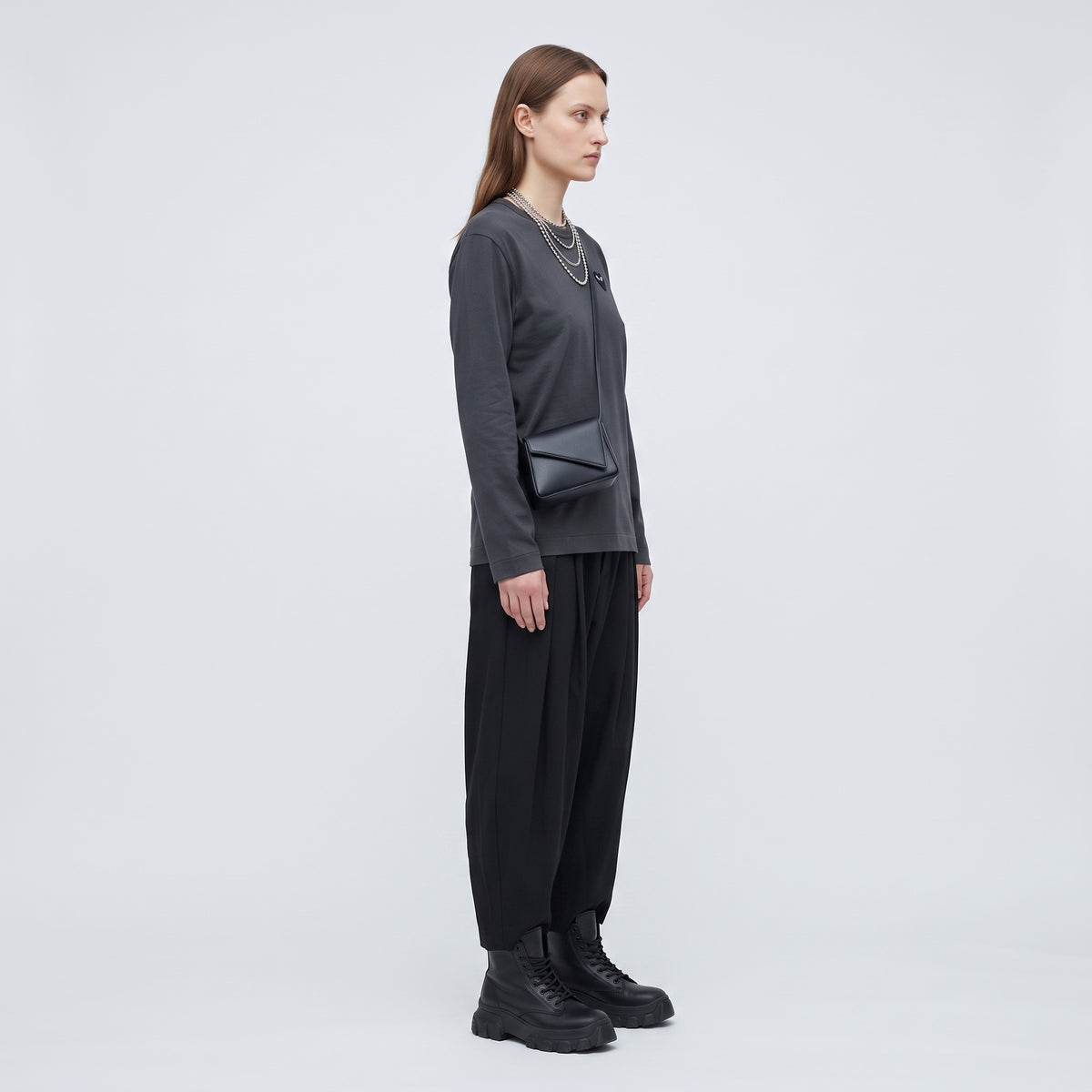 PLAY COMME DES GARCONS Grey Heart Long Sleeve Tee - view 5