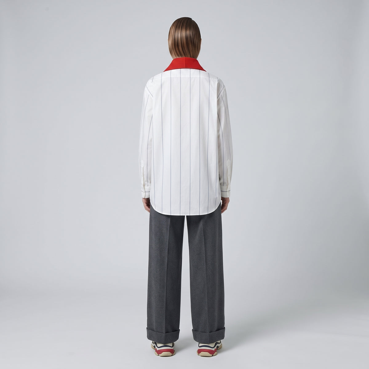 Contrast Collar Striped Cotton Shirt