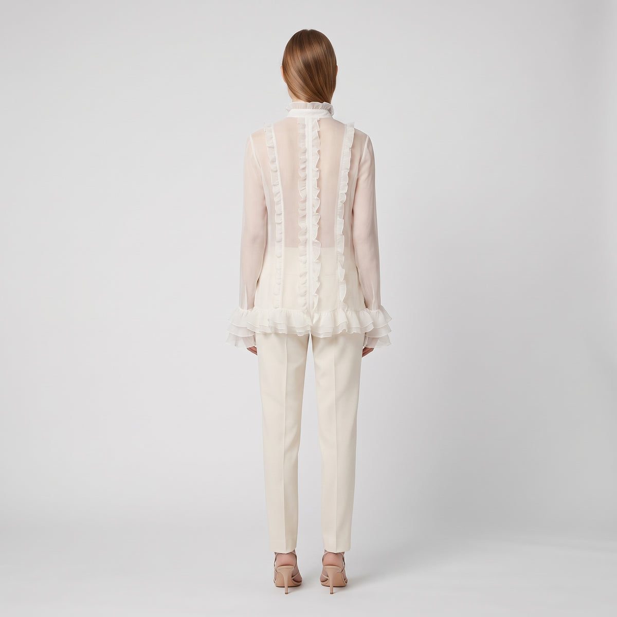 Ivory Ruffled Silk Chiffon Blouse
