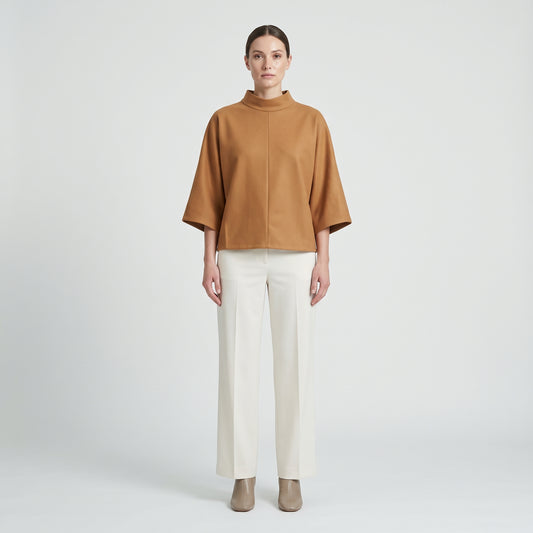 NATAN Elegant Camel Funnel Neck Top - view 2