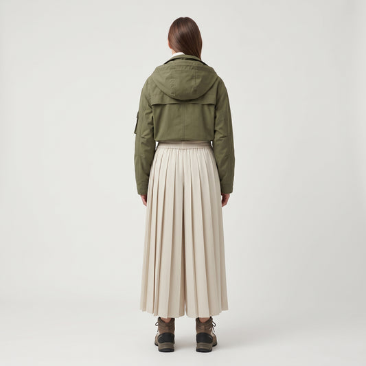 Pleated Wide-Leg Cream Trousers