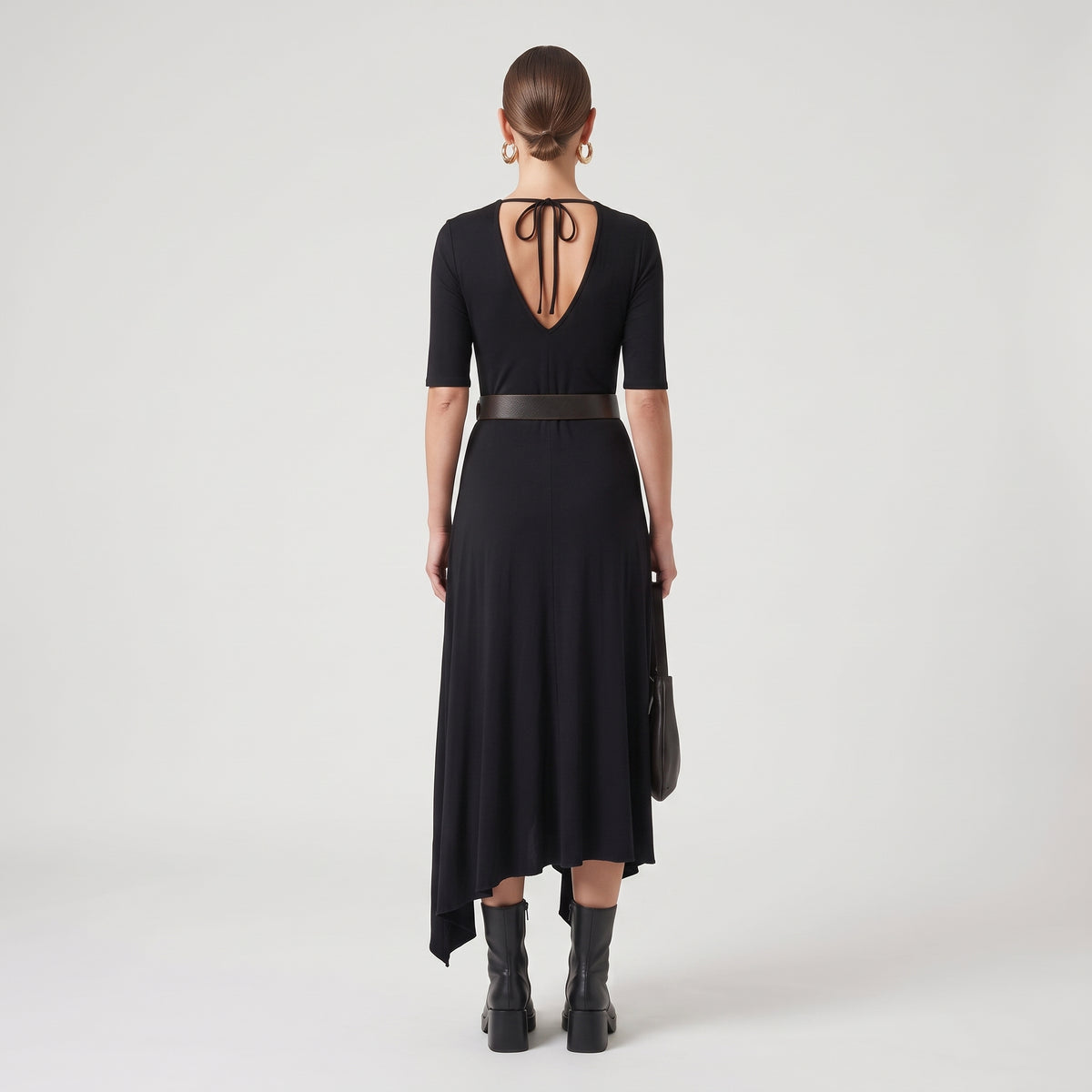 Asymmetric Ruched Black Dress