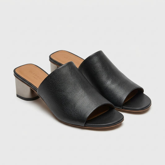 Sleek Metallic Block Heel Slides