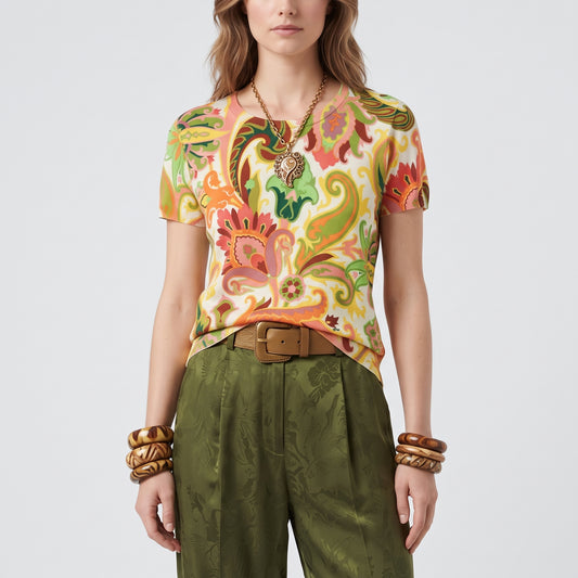Vibrant Paisley Knit Top