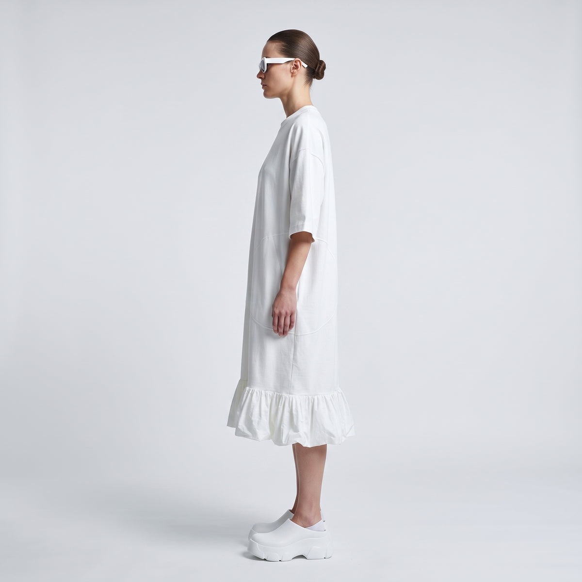 White Ruffled T-Shirt Dress