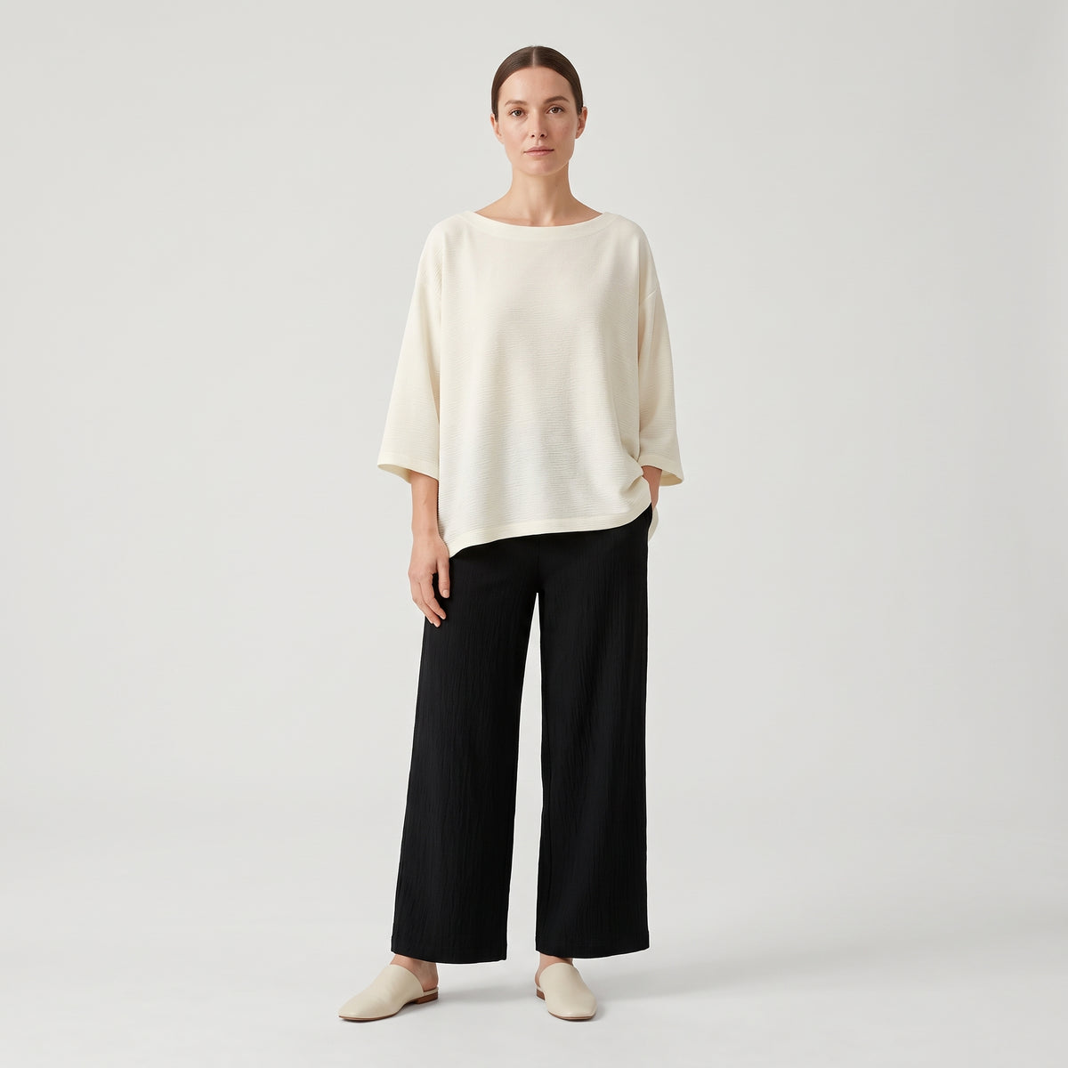 Textured Boatneck Boxy Top