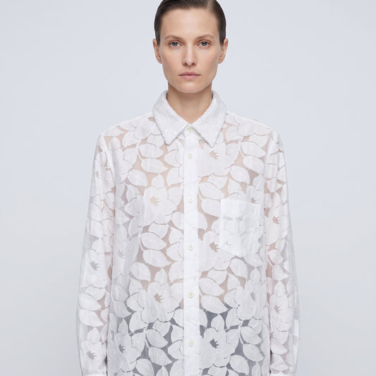 White Floral Burnout Lace Shirt