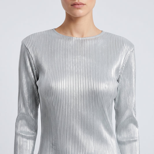 ACT N1 Silver Pleated Long Sleeve Dress - view 2