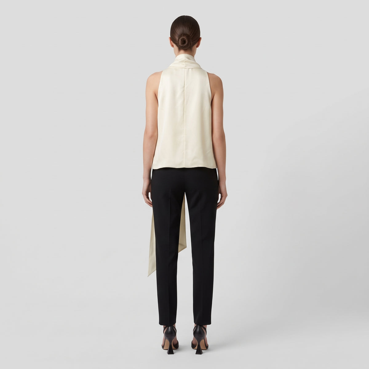 Ivory Draped Sleeveless Blouse