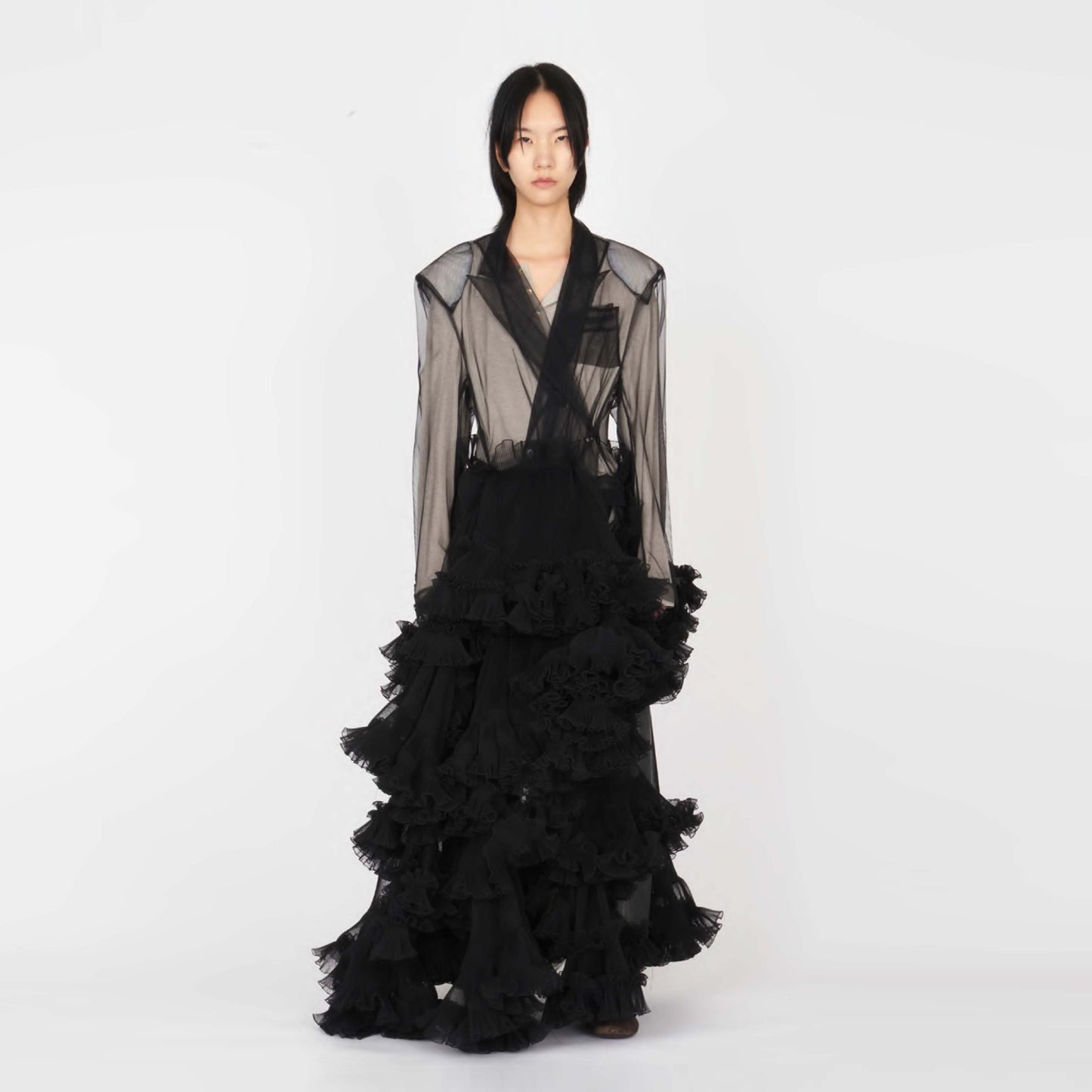 MID LENGTH RUFFLES TULLE JACKET