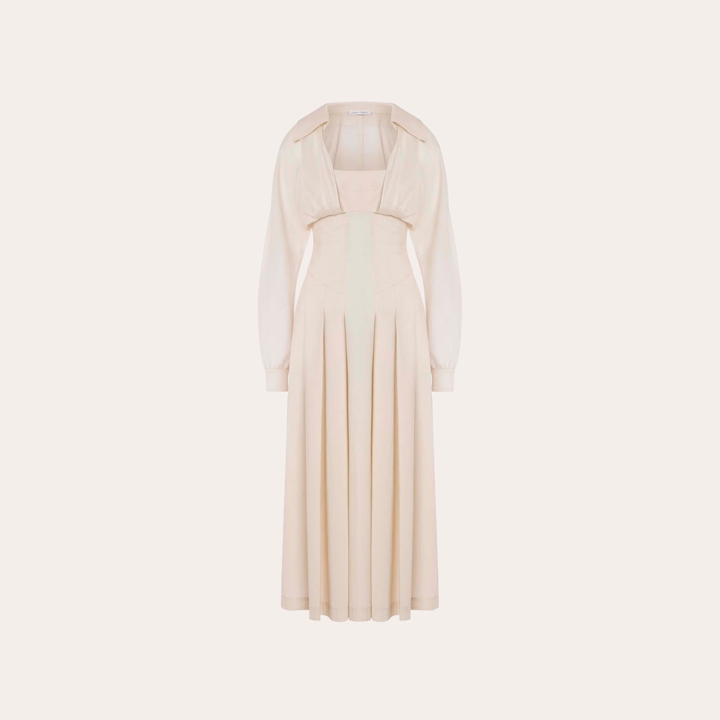 Long dress in poplin and muslin