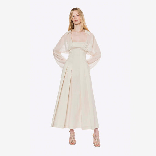 Long dress in poplin and muslin