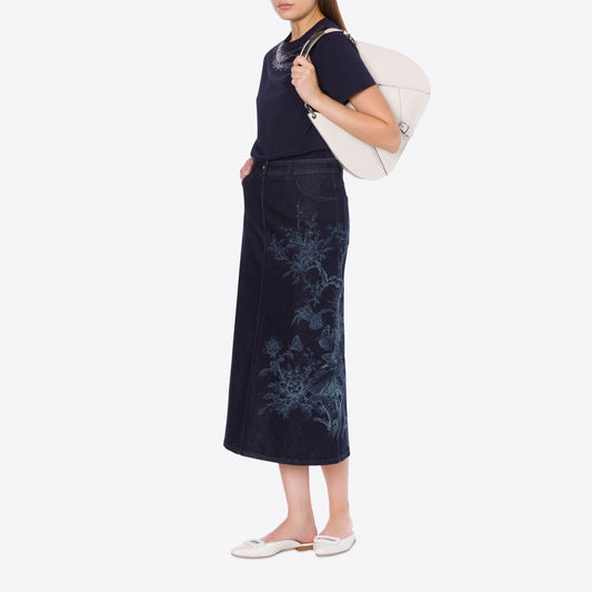 Denim skirt with cherry and butterfly design