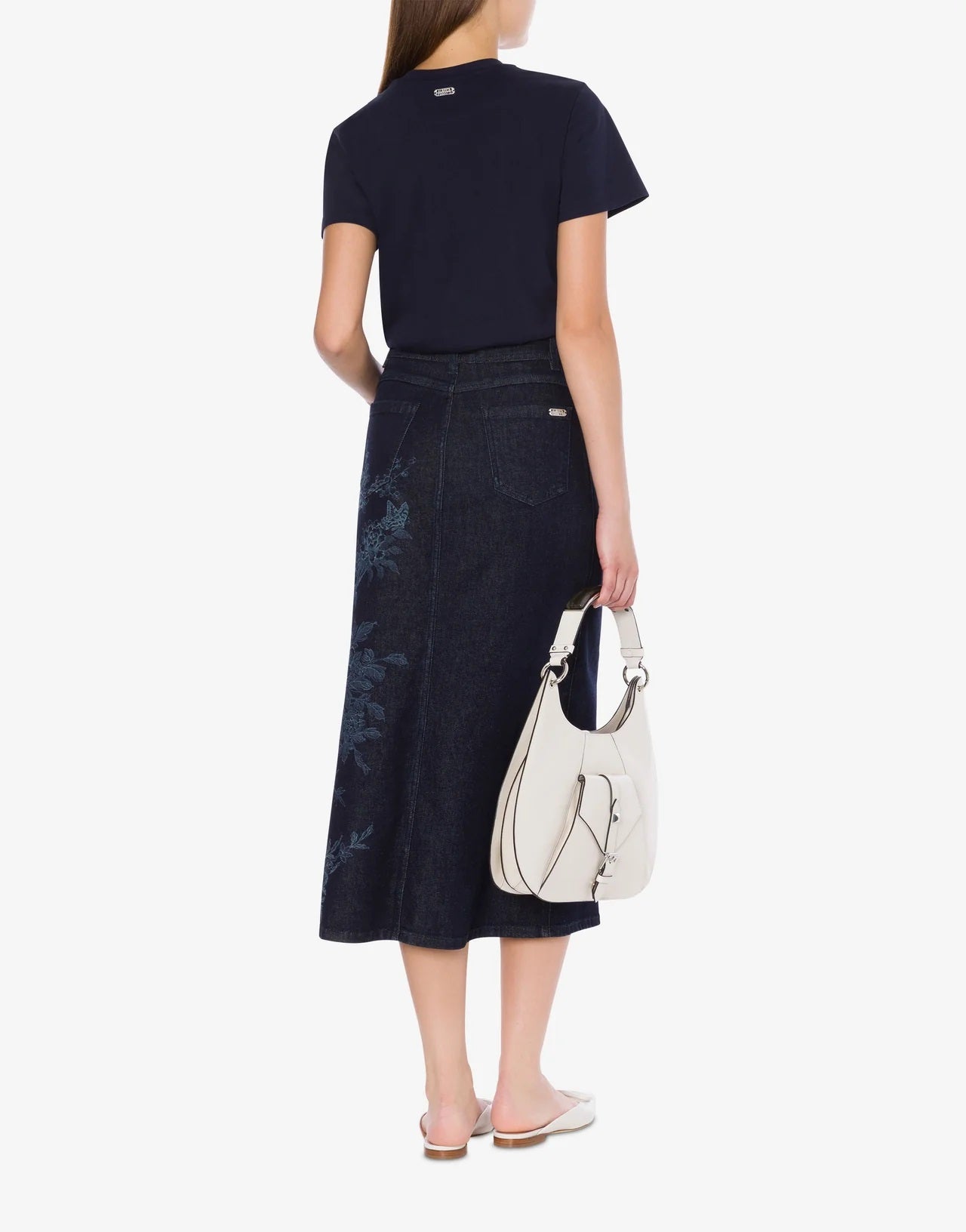 Denim skirt with cherry and butterfly design