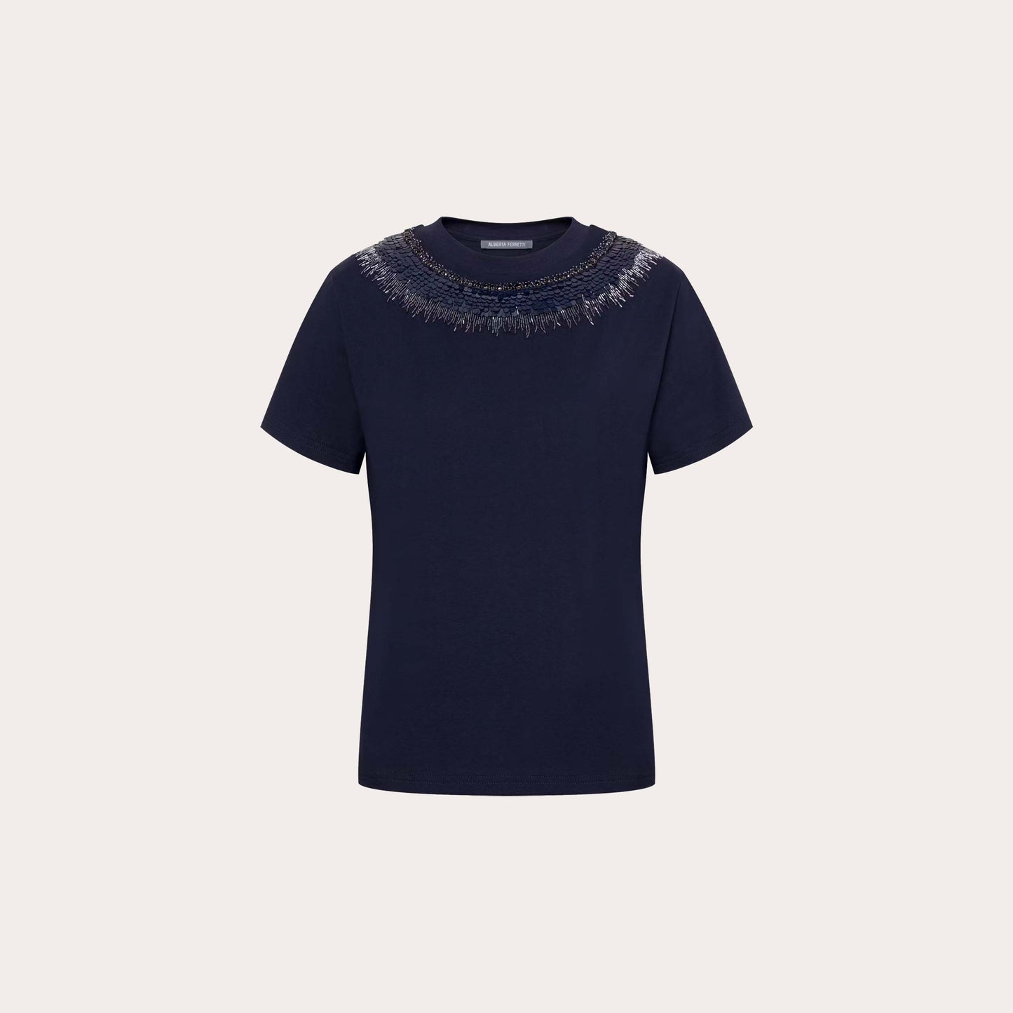 Embellished Navy Cotton T-Shirt
