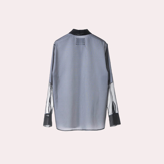 Sheer Black Contrast-Collar Shirt