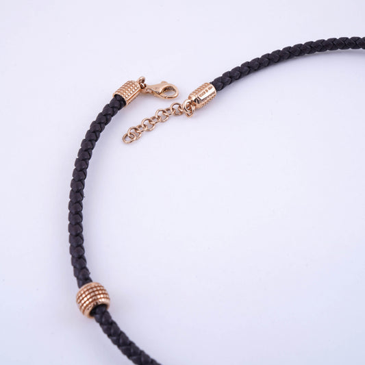 Damiani Black Leather Double Wrap Bracelet with Rose Gold Accents