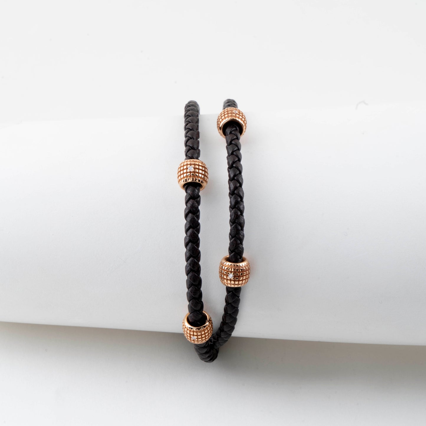 Damiani Black Leather Double Wrap Bracelet with Rose Gold Accents