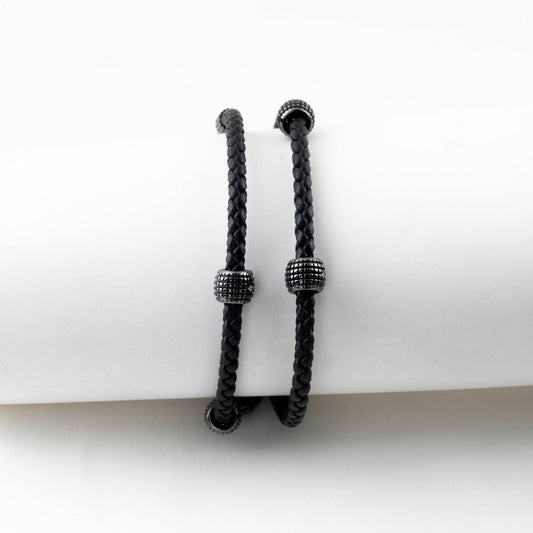 Damiani Black Leather Double Wrap Bracelet