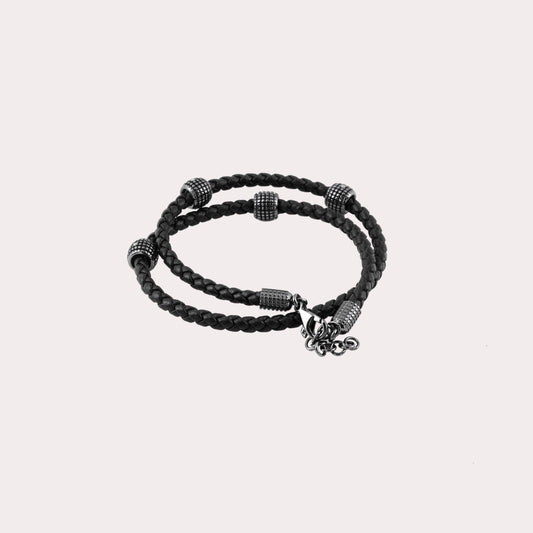 Damiani Black Leather Double Wrap Bracelet