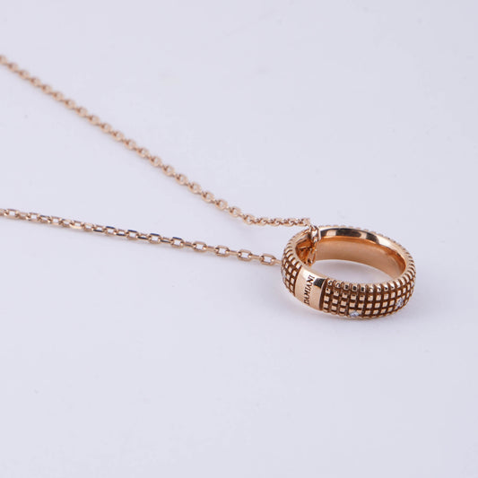 Damiani Rose Gold Pendant Necklace with Textured Ring Charm