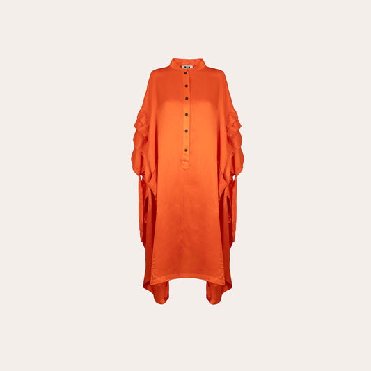 Bright Orange Ruffle-Sleeve Oversized Dress