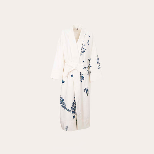 WHITE FLOWER PATTERN HAND-PAINTED GABARDINE COAT AND PANTS (set)