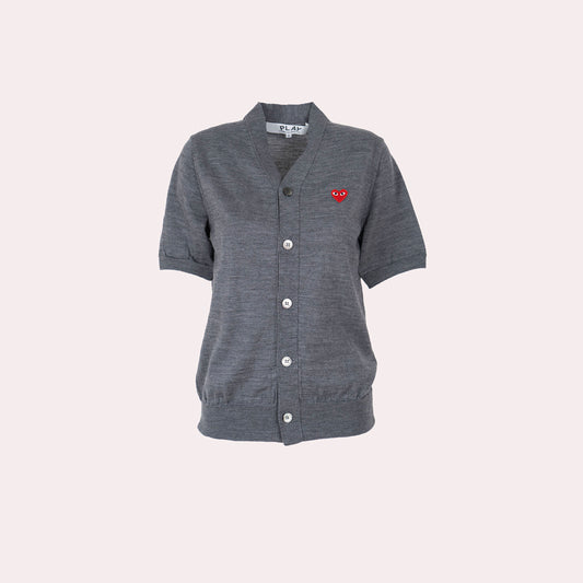 Heart-patch wool cardigan v neck